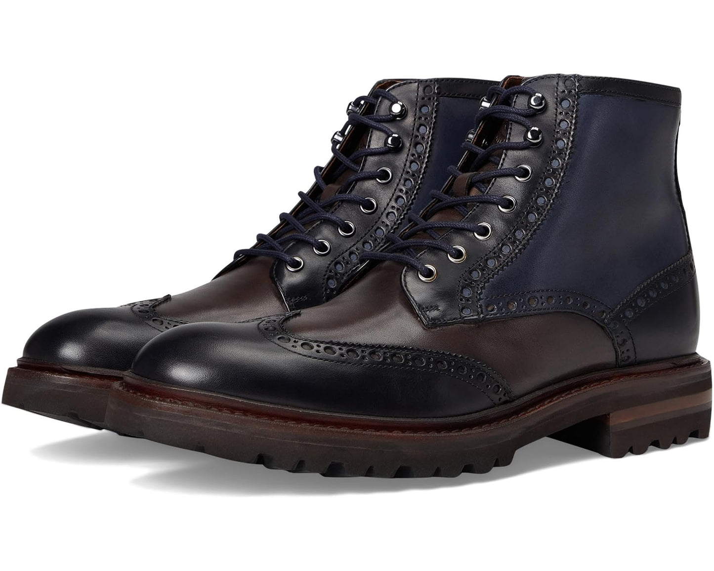 Men's Johnston & Murphy Collection Dudley Lug Wingtip Boots Navy Multi Hand-stained Calfskin