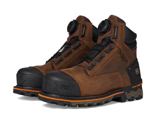 Men's Timberland PRO Boondock BOA 6 Inch Composite Safety Toe Waterproof Puncture Resistant Mocha Brown