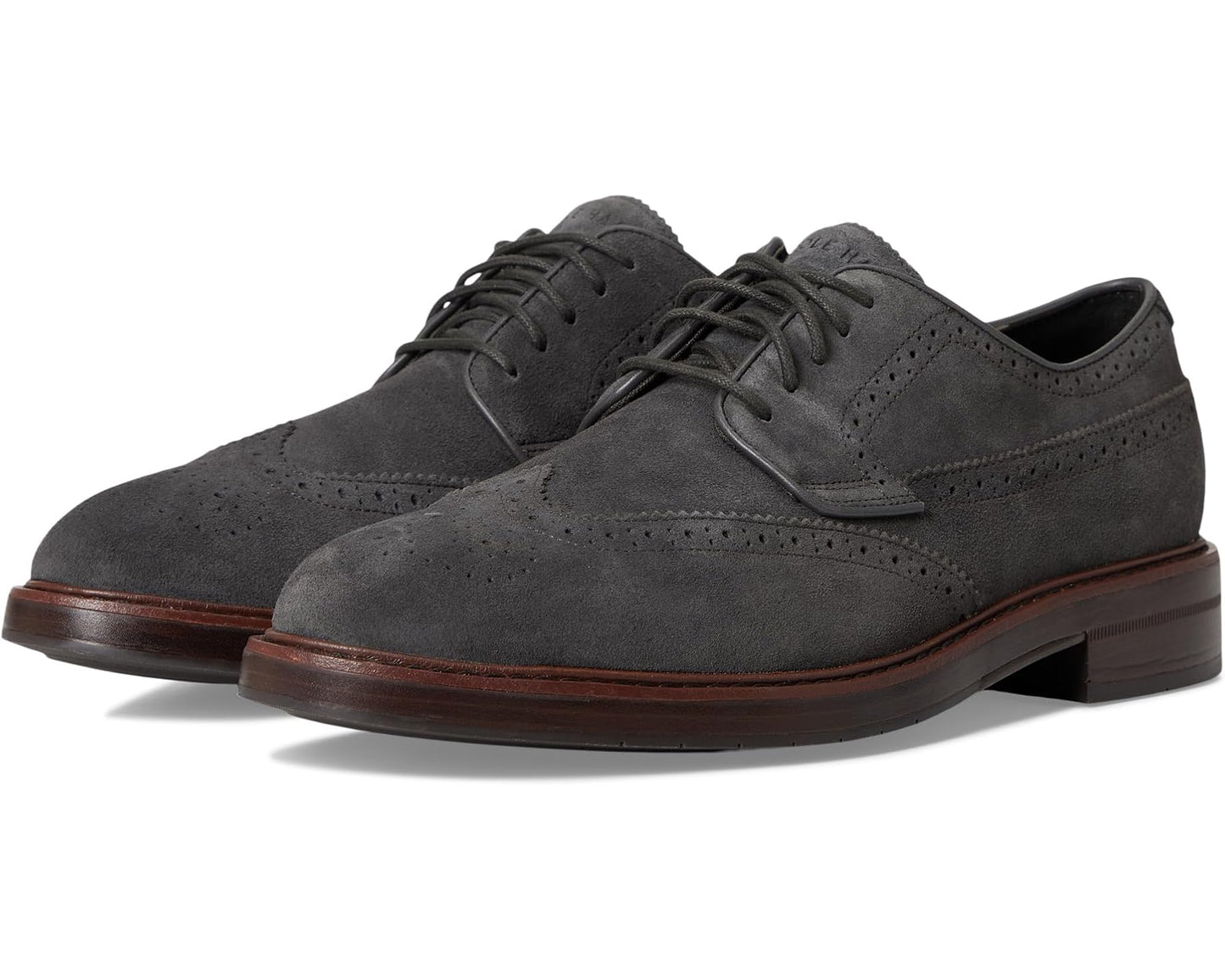 Men's Cole Haan Judson Grand Wingtip Oxfords Raven Suede/Dark Natural
