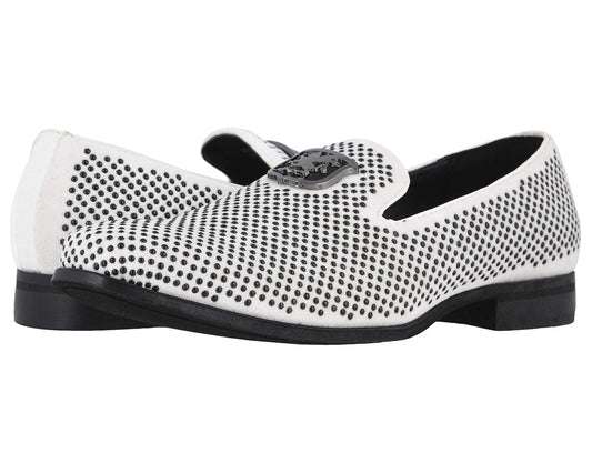 Men's Stacy Adams Swagger Studded Ornament Loafer Black/White