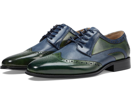 Men's Stacy Adams Ivingale Wing Tip Lace-Up Navy/Green