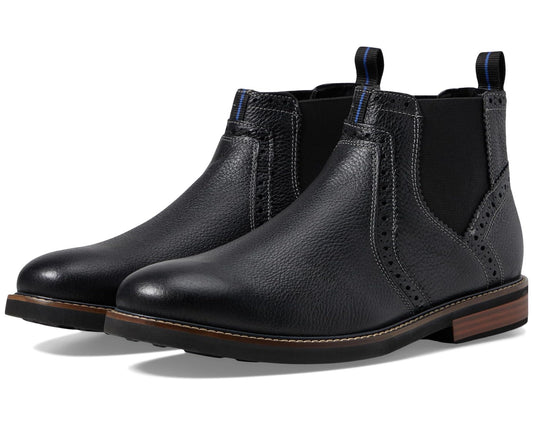 Men's Nunn Bush Otis Plain Toe Chelsea Boot with KORE Walking Comfort Technology Black Tumbled