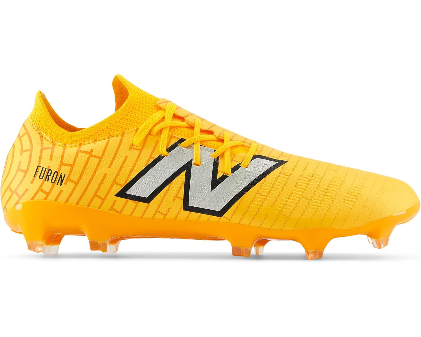 Unisex New Balance FURON DESTROY FG V7+ Soccer Cleats Sun Glow/Silver Metallic