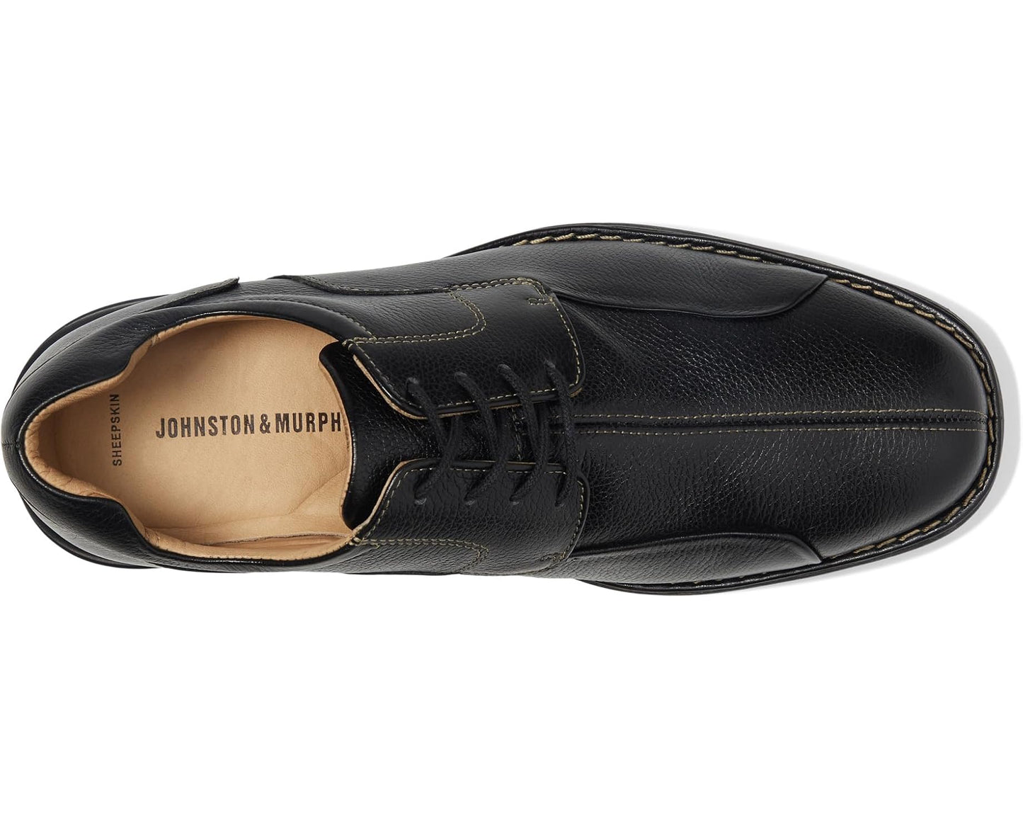 Men's Johnston & Murphy Shuler Causal Dress Bike Toe Oxford Black Tumbled Grain