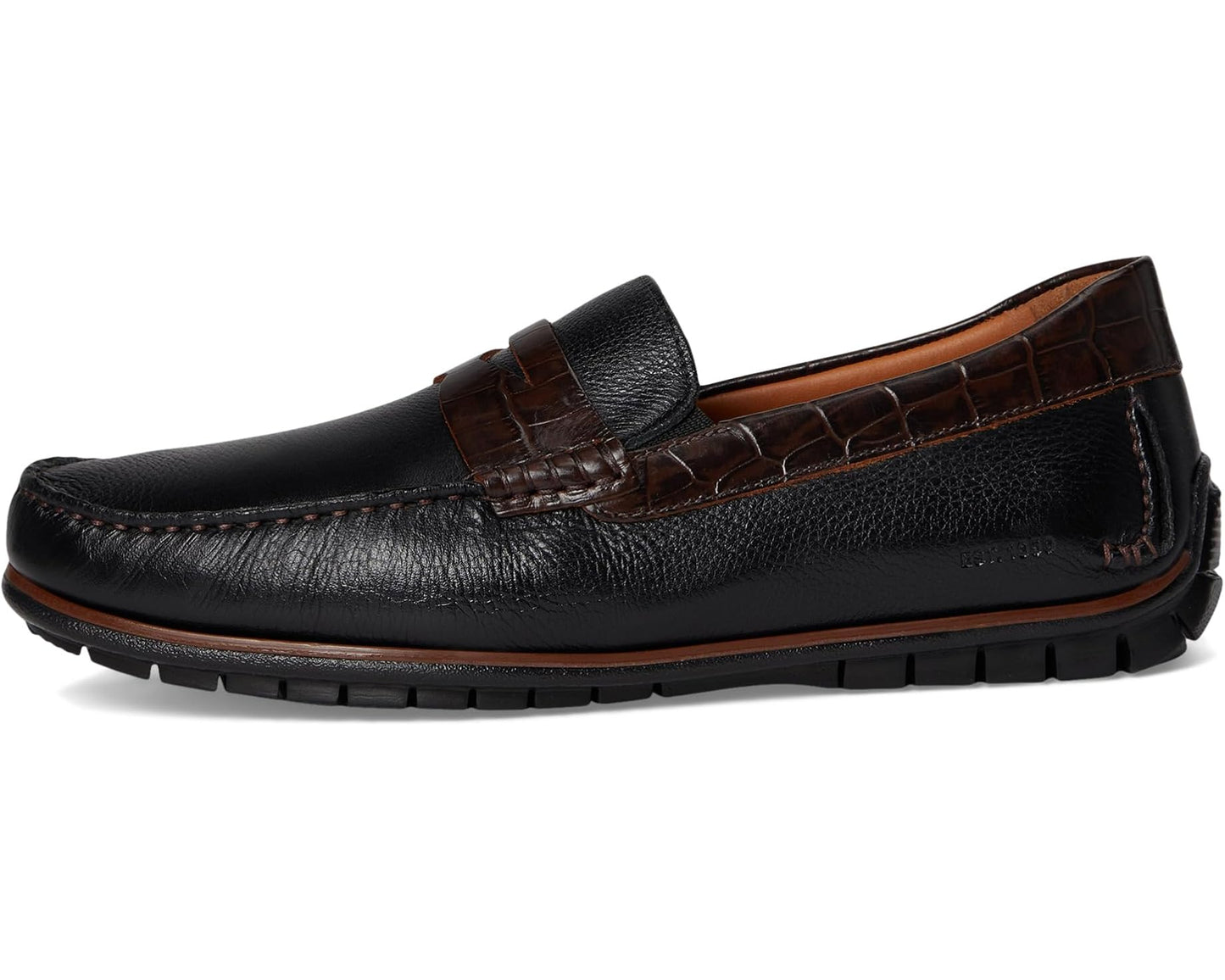 Men's Johnston & Murphy Cort 2.0 Penny Black Full Grain/Dark Brown Croc Embossed Full Grain