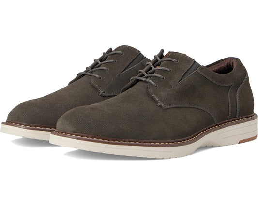 Men's Nunn Bush Griff Plain Toe Oxford Lightweight and Comfortable for all Occasions Suede Lace-Up Grey