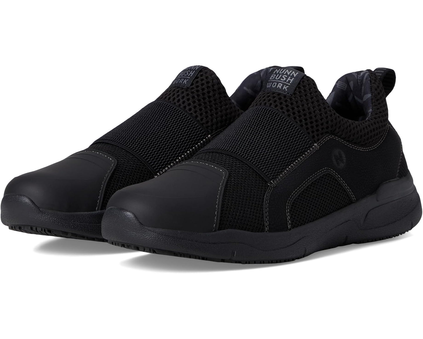 Men's Nunn Bush Grazie AP1 Work Slip-On Slip-Resistant Work Shoe EZ On Athletic Style Sneaker Black