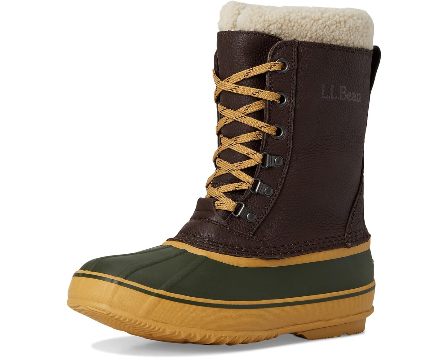 Men's L.L.Bean Snow Boots Tumbled Leather Lace Deepest Brown/Forest Shade