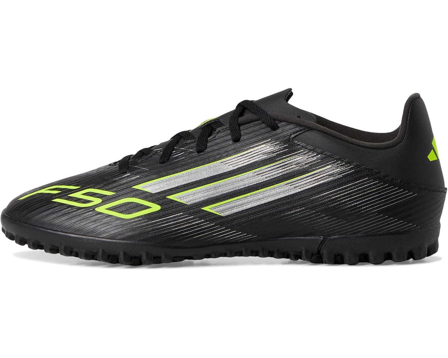 Unisex adidas F50 Club Turf Soccer Cleats Black/Iron Metallic/Lucid Lemon