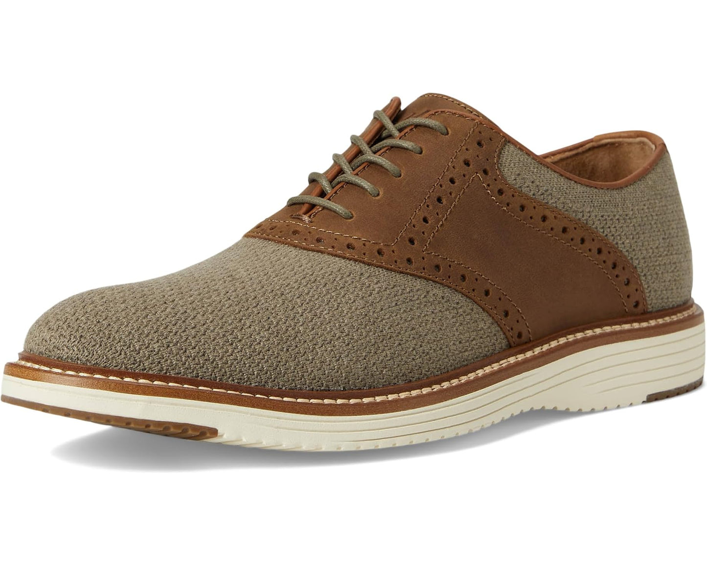 Men's Johnston & Murphy Upton Knit Saddle Taupe Knit/Brown Oiled Full Grain