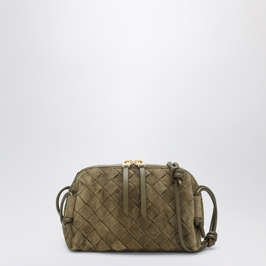 Bottega Veneta Women Concert Clutch Bag In Mud Colour In Intrecciato Suede