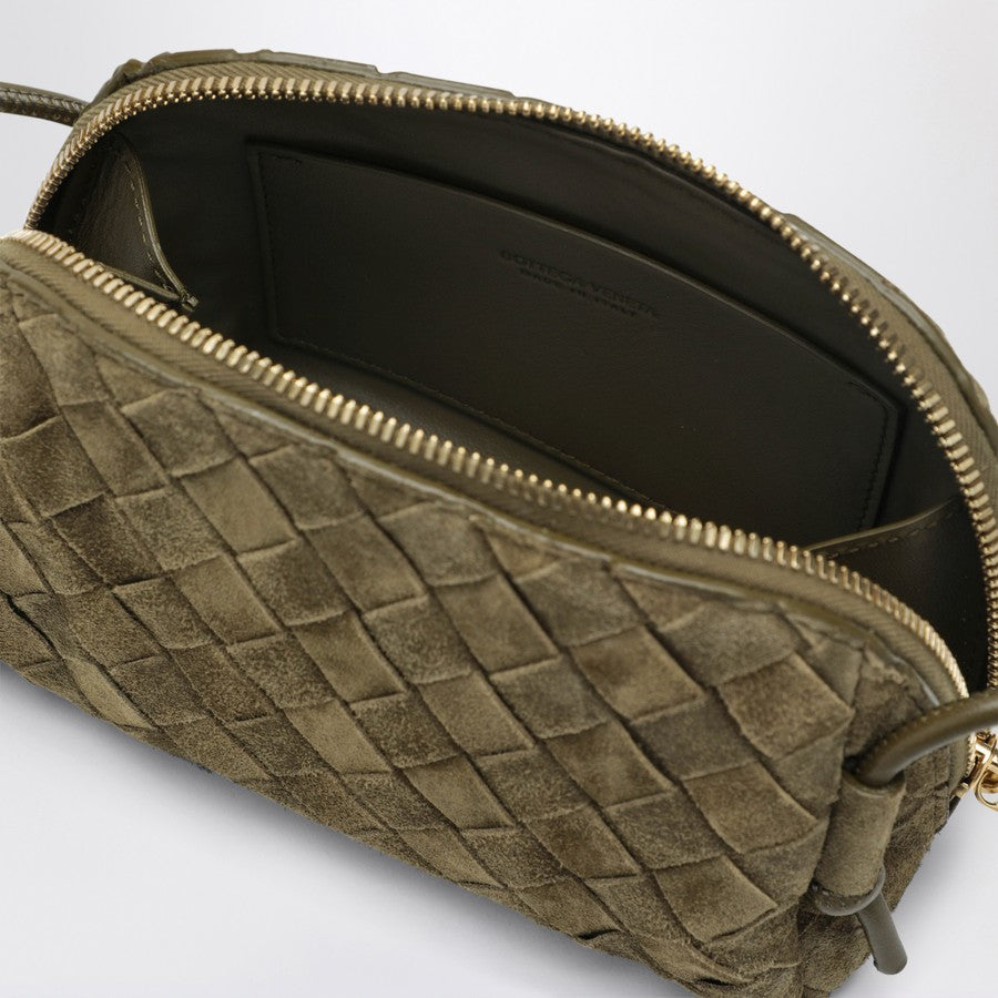 Bottega Veneta Women Concert Clutch Bag In Mud Colour In Intrecciato Suede