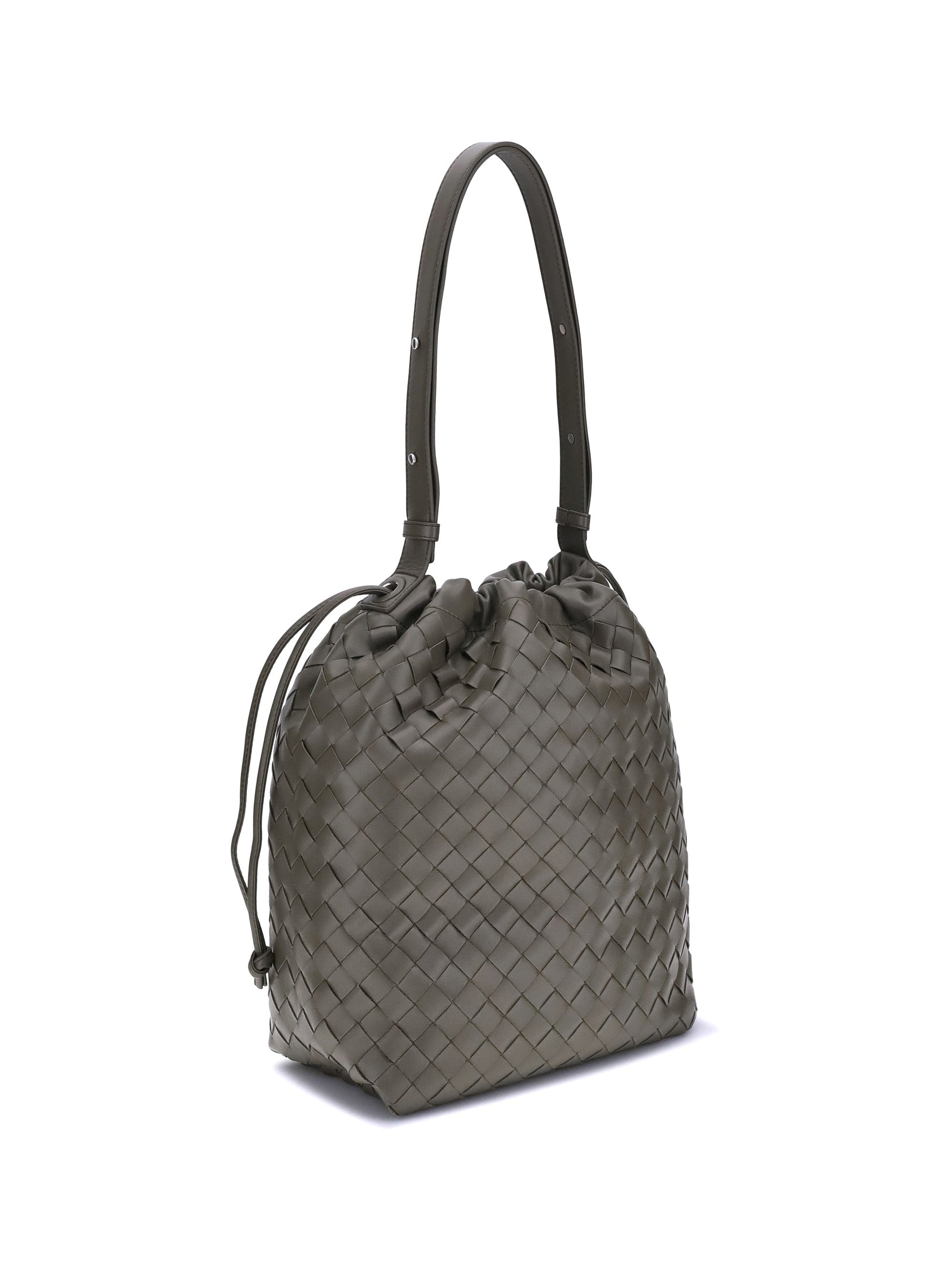 Bottega Veneta Men Woven Leather Bucket Bag