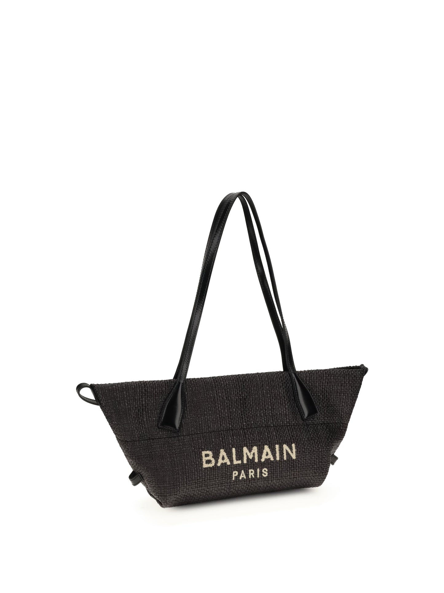 Balmain Women Calfskin And Raffia Track Shoulder Bag