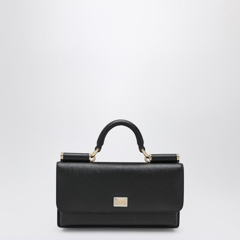Dolce&Gabbana Mini Dauphine Black Leather Bag With Logo Tag Women