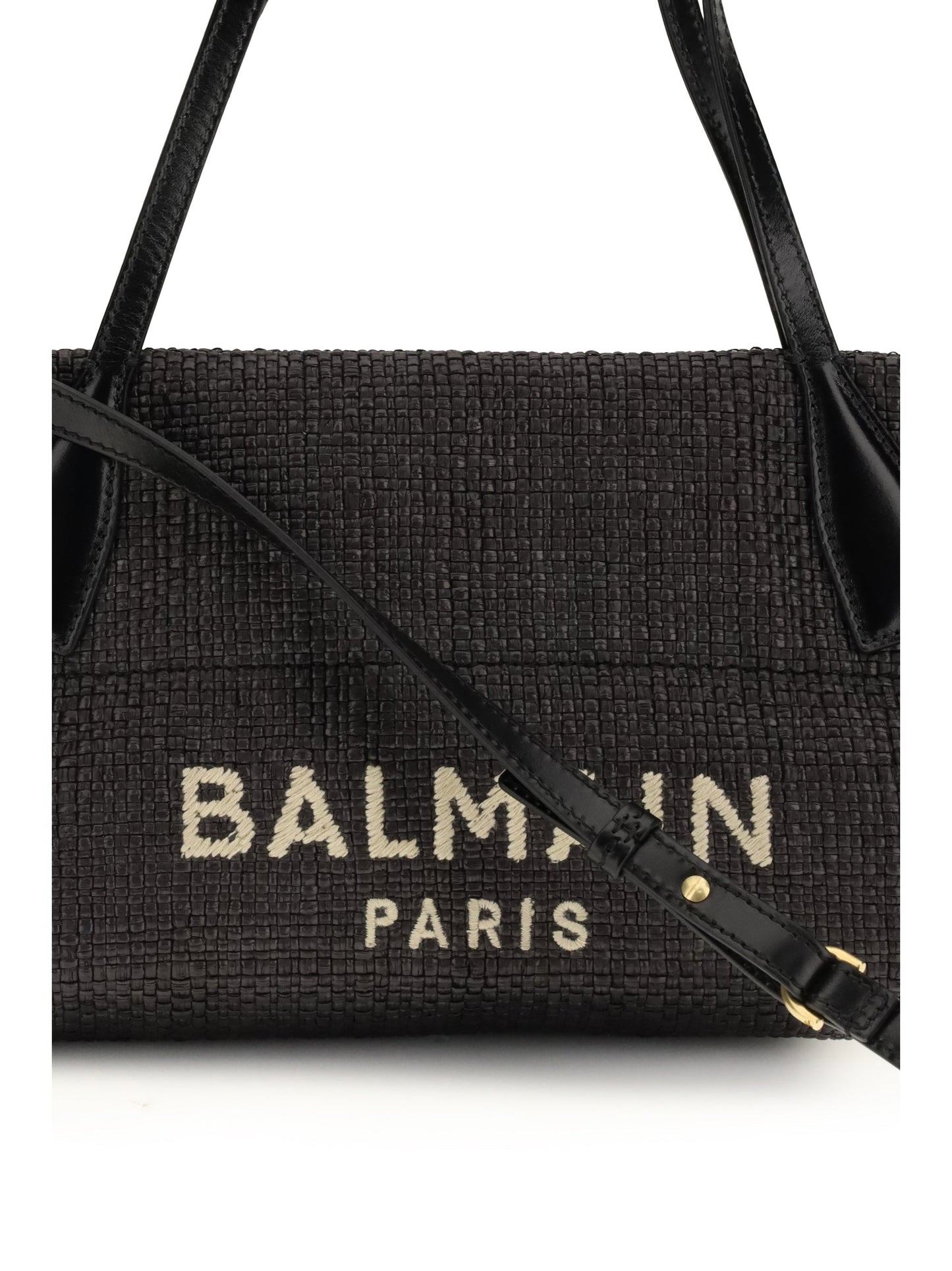 Balmain Women Calfskin And Raffia Track Shoulder Bag