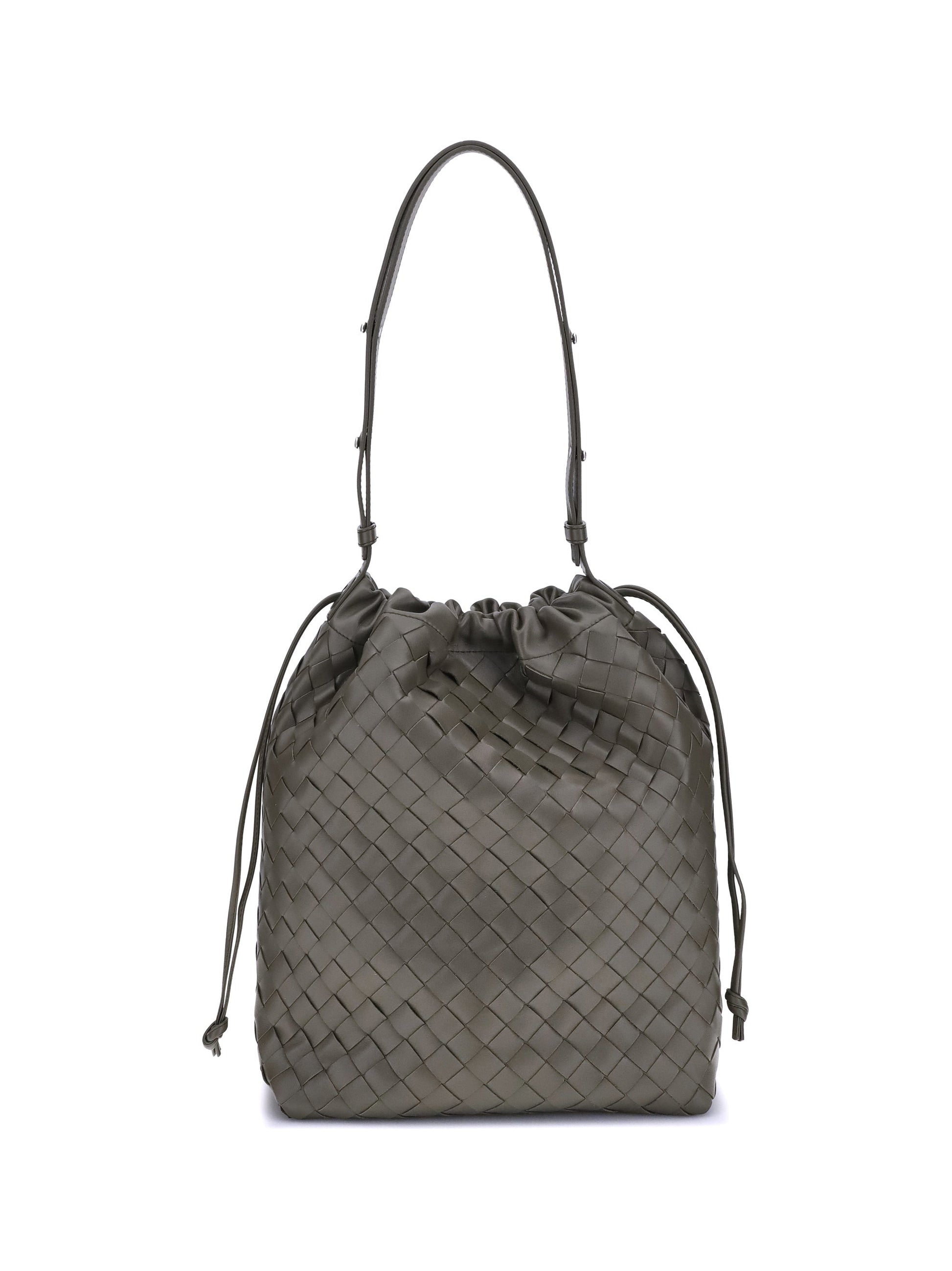 Bottega Veneta Men Woven Leather Bucket Bag