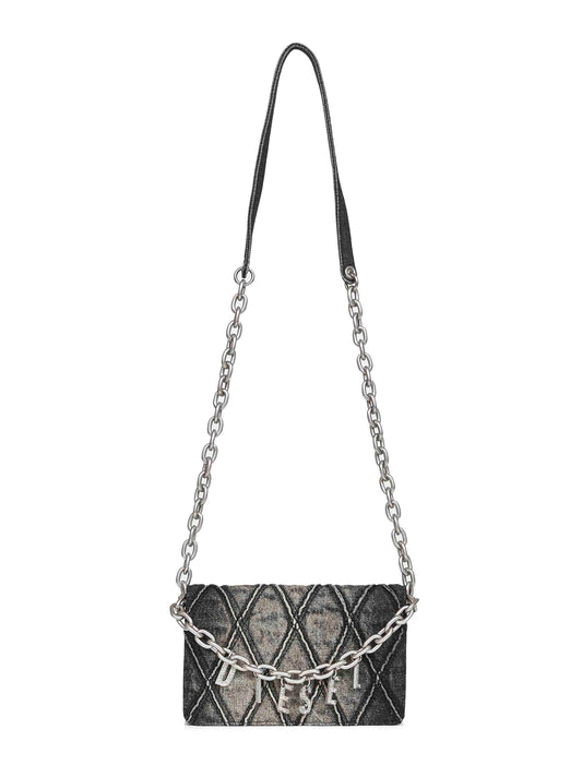 Diesel Women Black Charm-D Wallet Strap Wallet On Chain