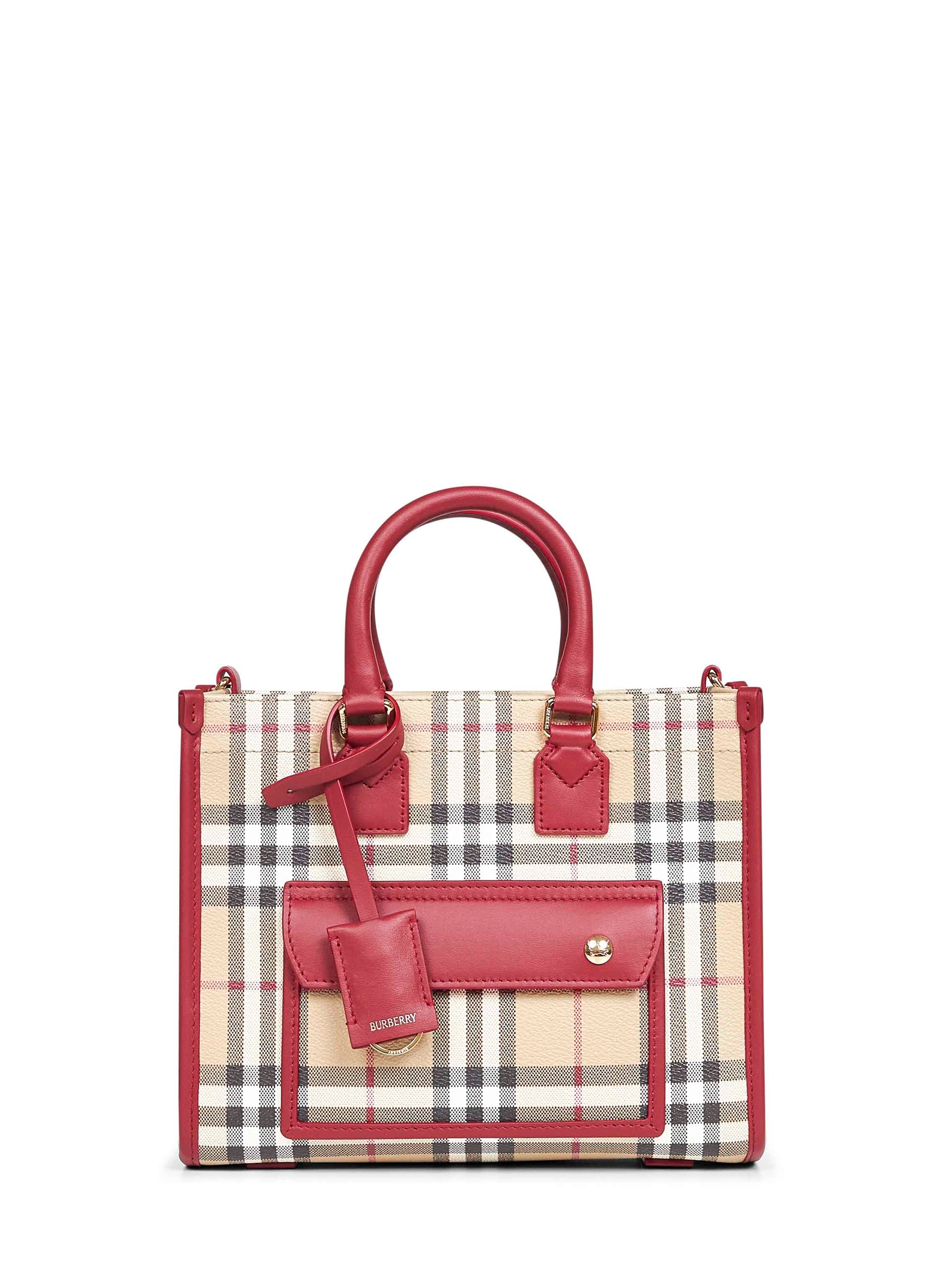 Burberry Women Beige And Red Freya Mini Tote Bag