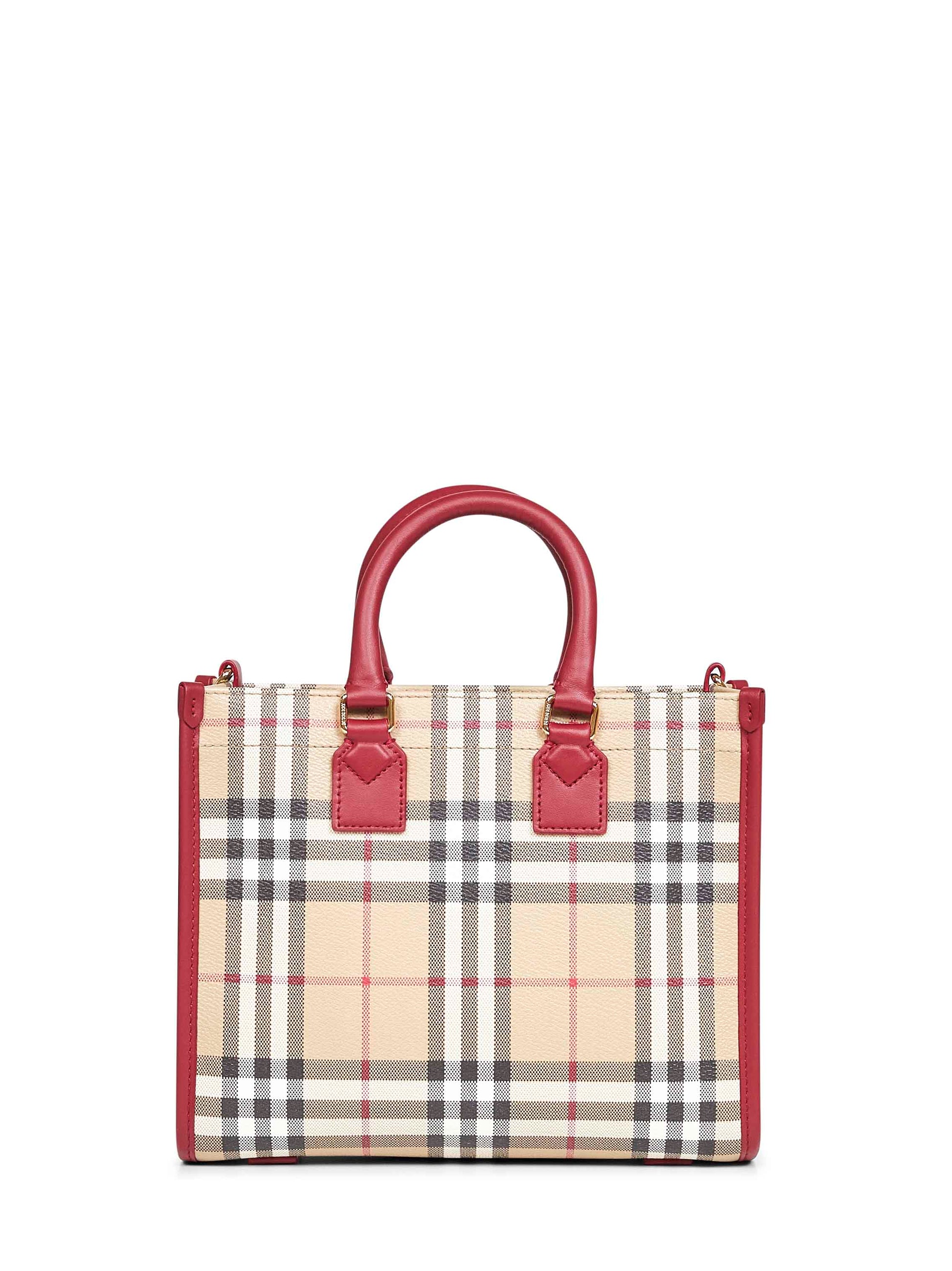 Burberry Women Beige And Red Freya Mini Tote Bag