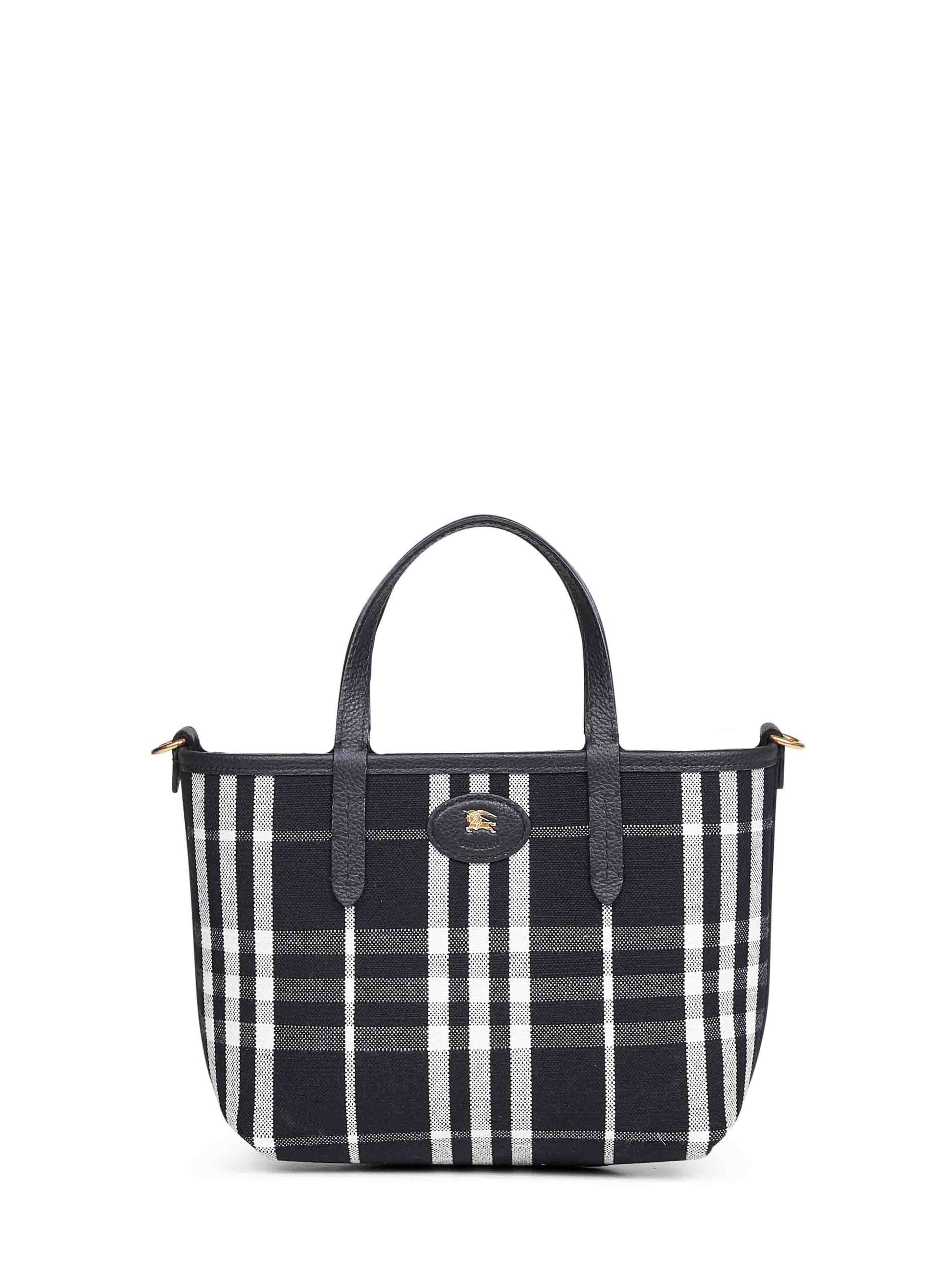 Burberry Women Black And Calico Beige Bloomsbury Mini Reversible Tote Bag