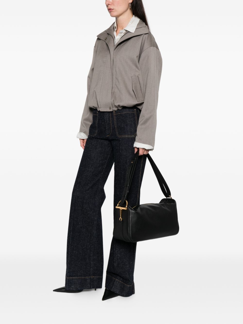 Gucci Women Half Horsebit Leather Shoulder Bag