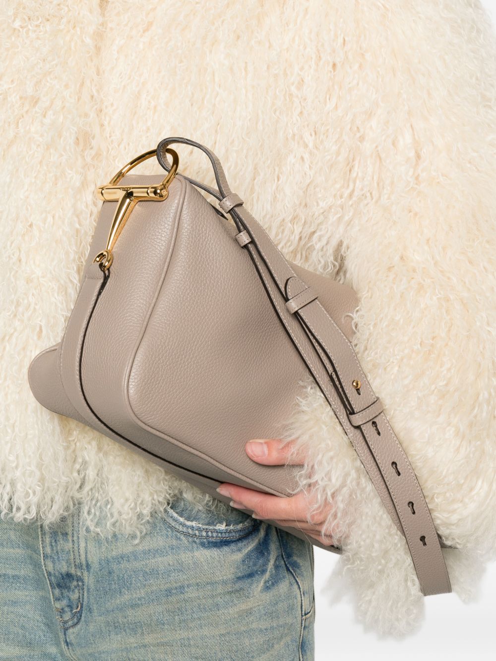 Gucci Women Half Horsebit Leather Shoulder Bag
